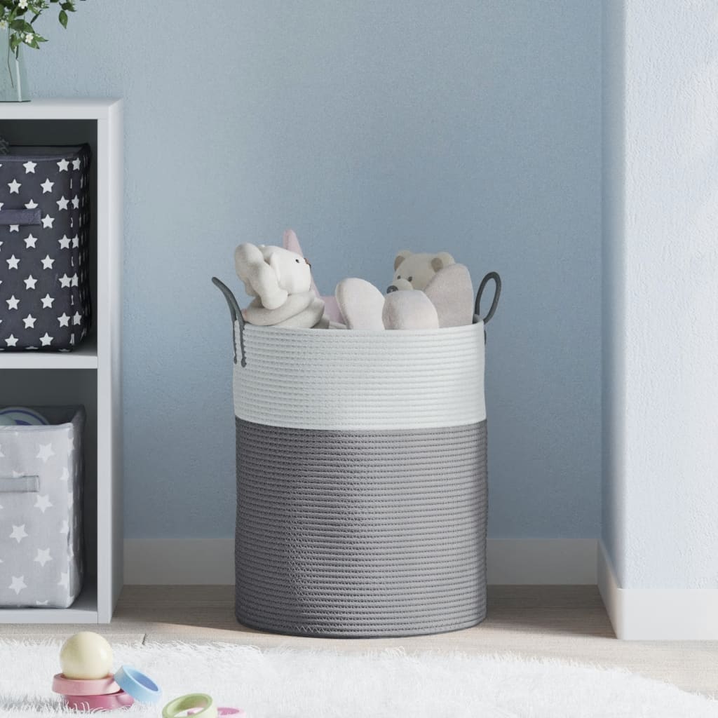 Vidaxl Cesto di stoccaggio Ø 38x46 cm di cotone grigio e bianco