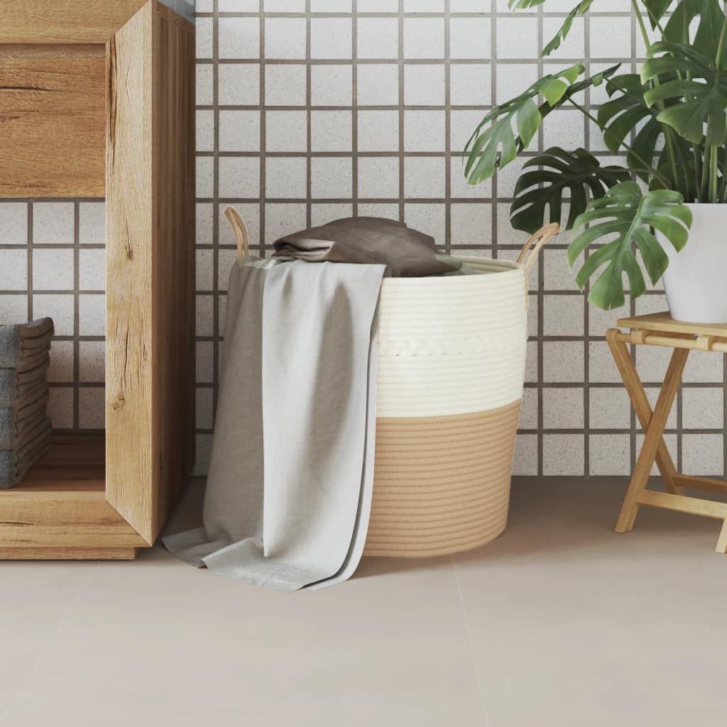 Vidaxl Cesto di stoccaggio Ø 43x38 cm beige di cotone e bianco