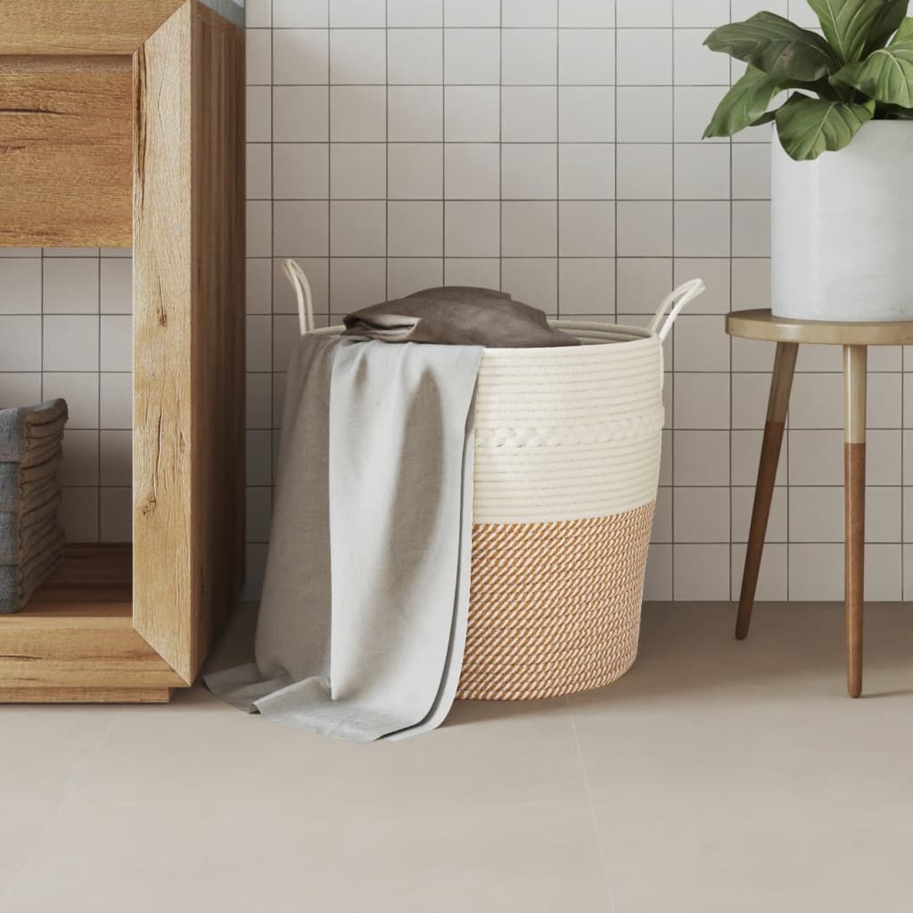 Vidaxl Cesto di stoccaggio Ø 43x38 cm di cotone marrone e bianco