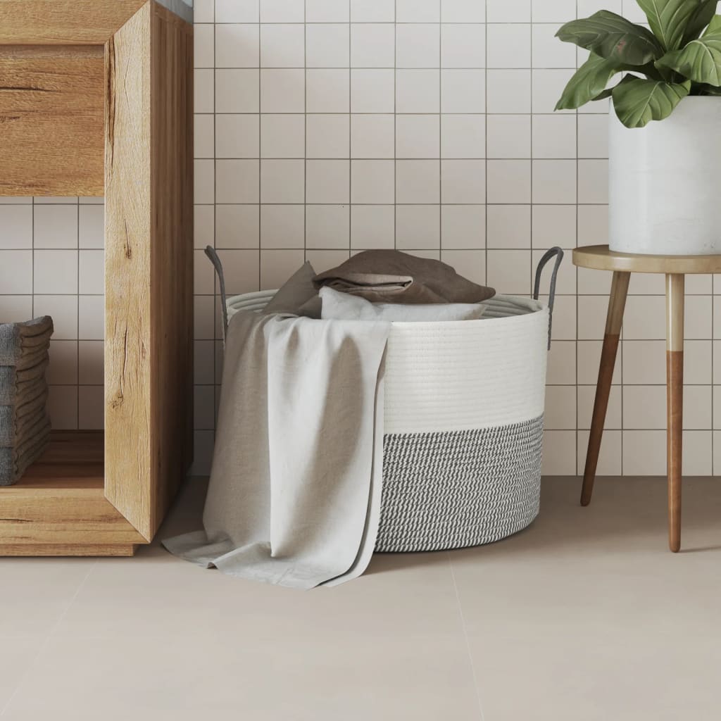 Vidaxl Cesto di stoccaggio Ø 51x33 cm di cotone grigio e bianco