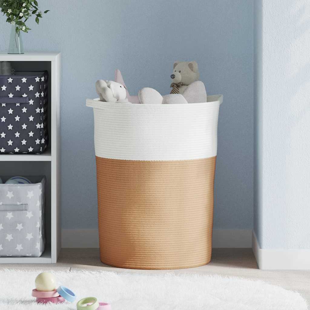 Vidaxl Cesto di stoccaggio Ø 49x65 cm di cotone marrone e bianco