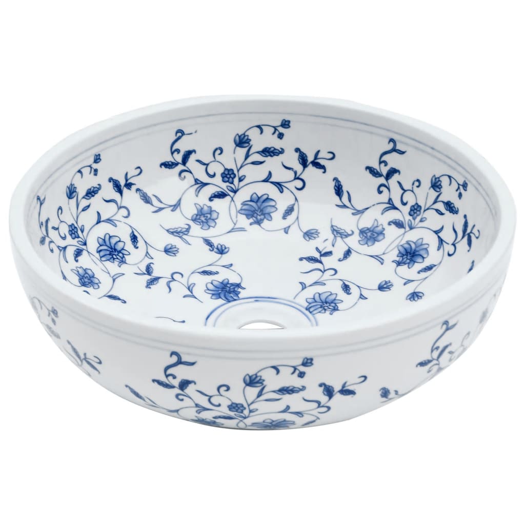 Lavello da appoggio Vidaxx rotondo φ41x14 cm in ceramica bianca e blu