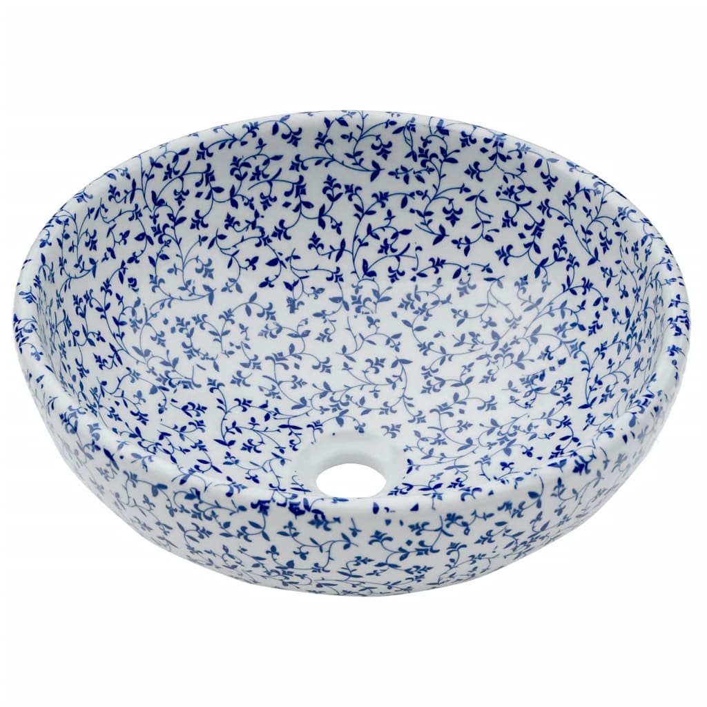 Vidaxx fregadero de superficie redondo φ41x14 cm cerámica blanco y azul