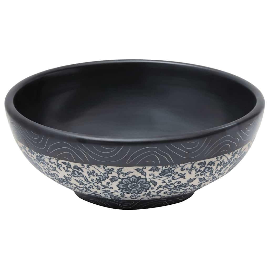 Vidaxx fregadero de superficie redondo φ41x14 cm cerámica negro y azul