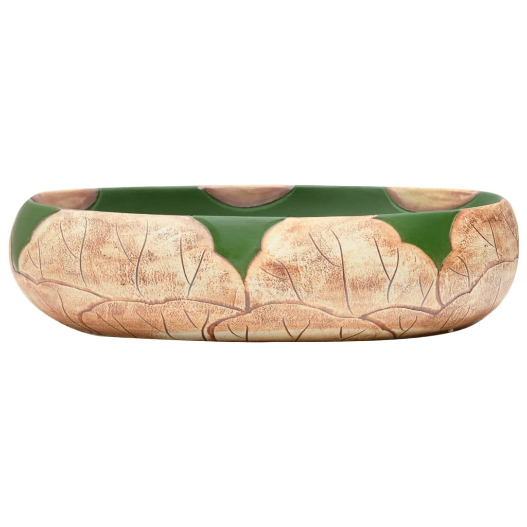 Vidaxl Straction Wasker Ovaal 59x40x15 cm Verde ceramico e marrone