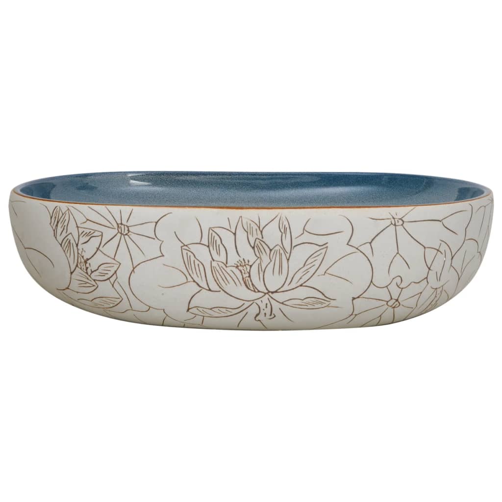 Vidaxl Straction Wash Ban Ovaal 59x40x14 cm sabbia ceramica -colorata e blu