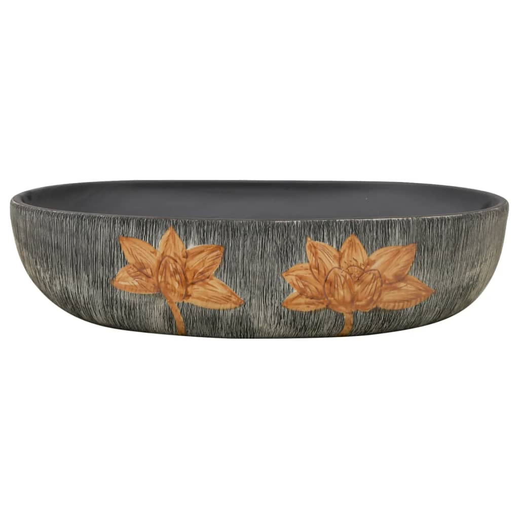 Vidaxl Stracture Wasker Ovaal 59x40x14 cm Grigio ceramico e nero