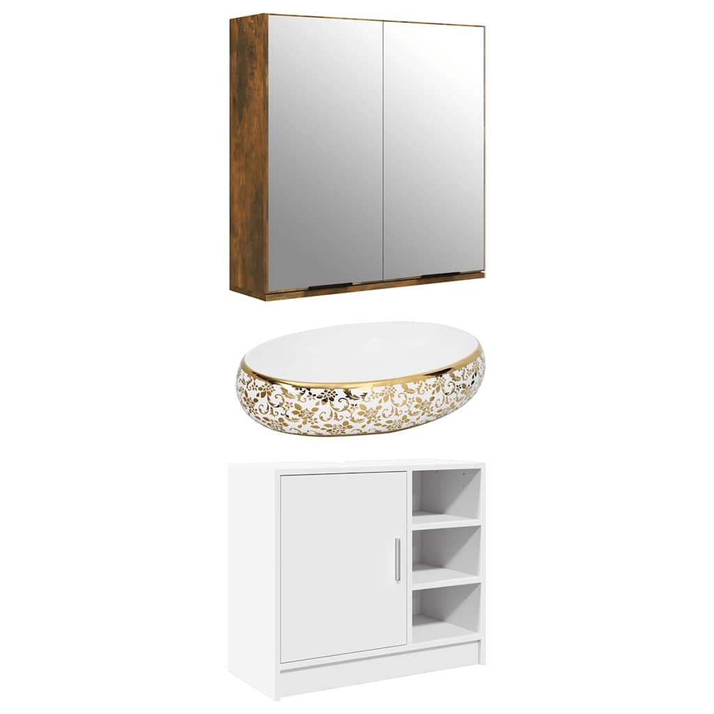 Vidaxl Straction Wasker Ovaal 59x40x15 cm Ceramico bianco e oro