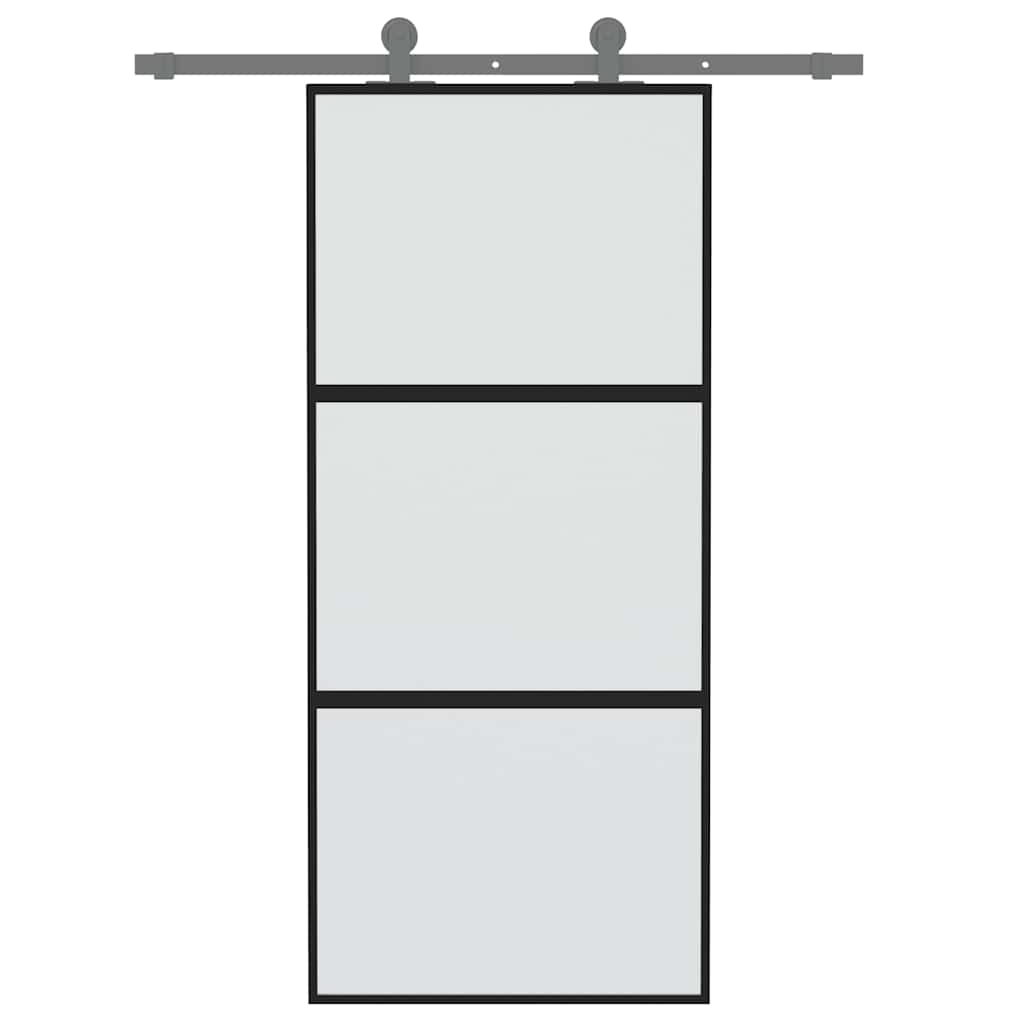 Porta scorrevole Vidaxl 90x205 cm in vetro indurito e nero in alluminio