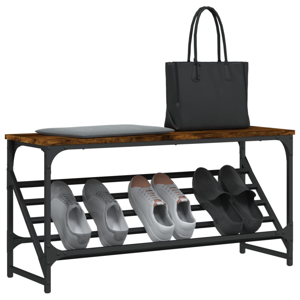 Vidaxl Shoe Rack 90x30x45 cm de madera procesada de roble ahumado coloreado