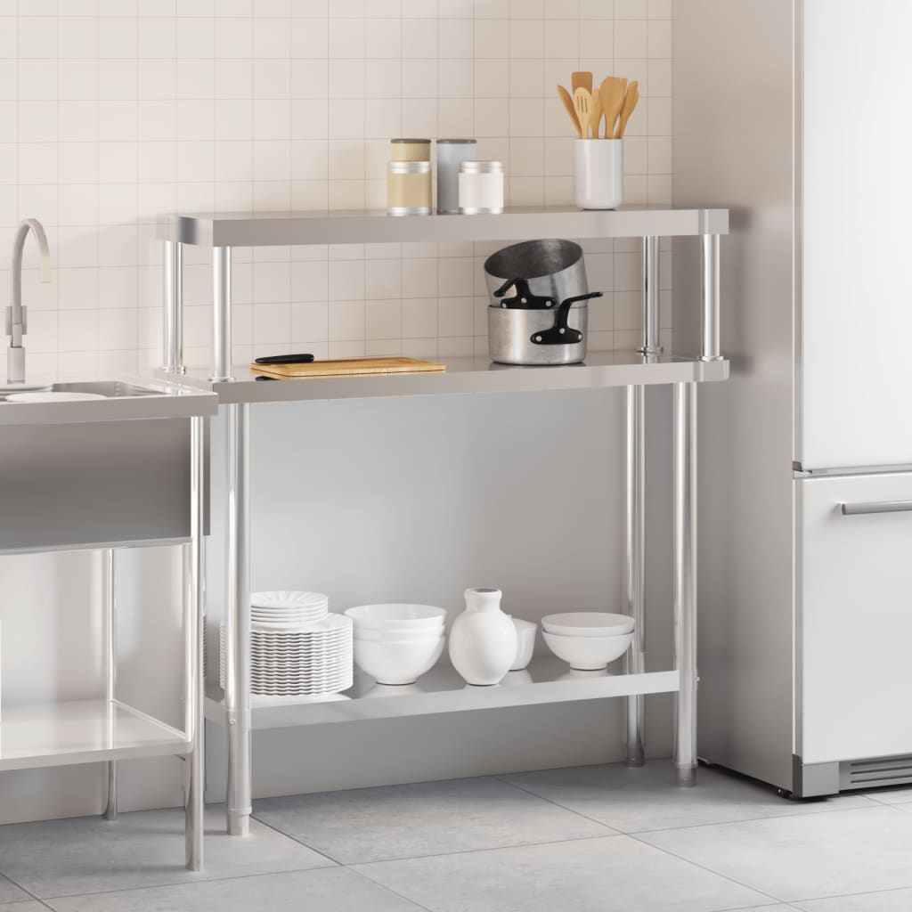 Vidaxx mesa de trabajo de cocina con estante superior 110x30x120 cm acero inoxidable