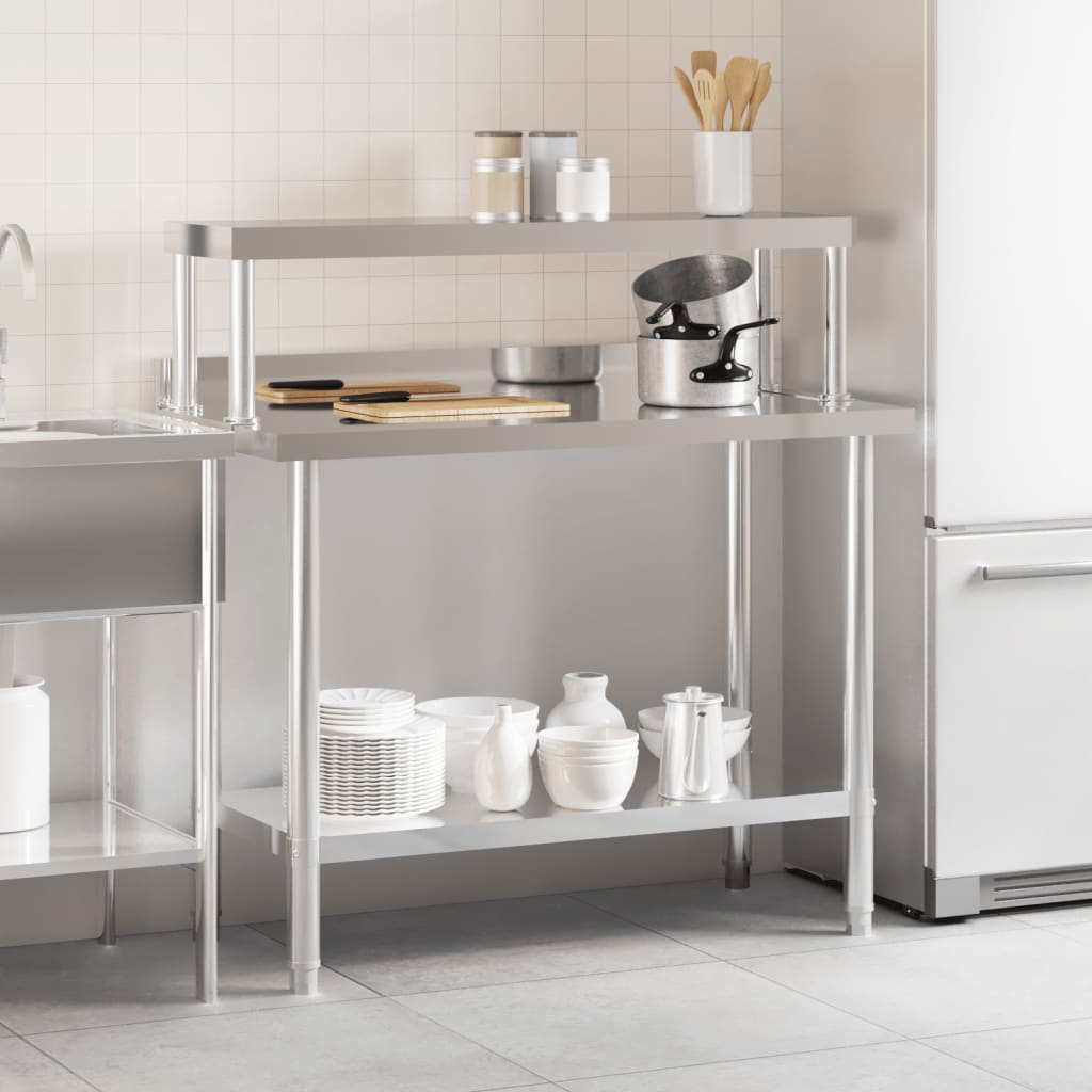 Vidaxx mesa de trabajo de cocina con estante superior 110x55x120 cm acero inoxidable