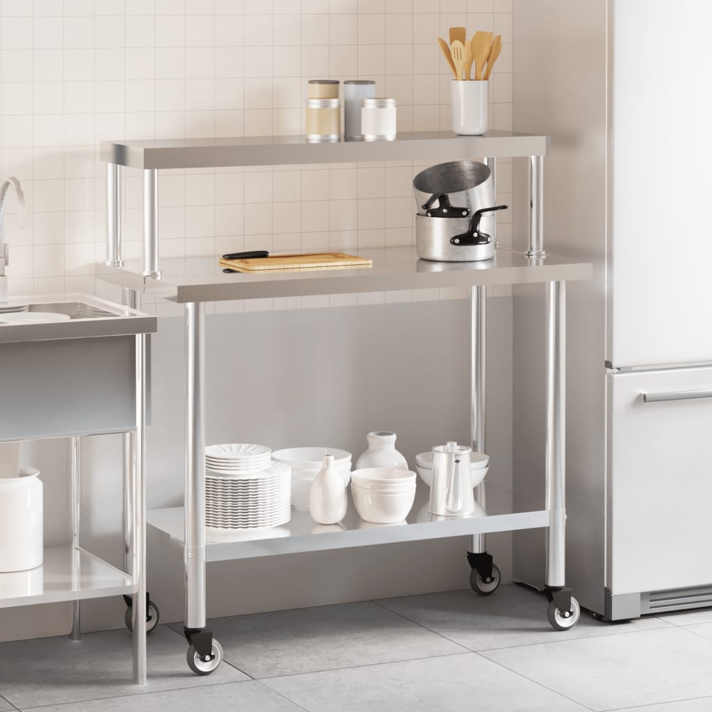 Vidaxx mesa de trabajo de cocina con estante superior 110x55x120 cm acero inoxidable