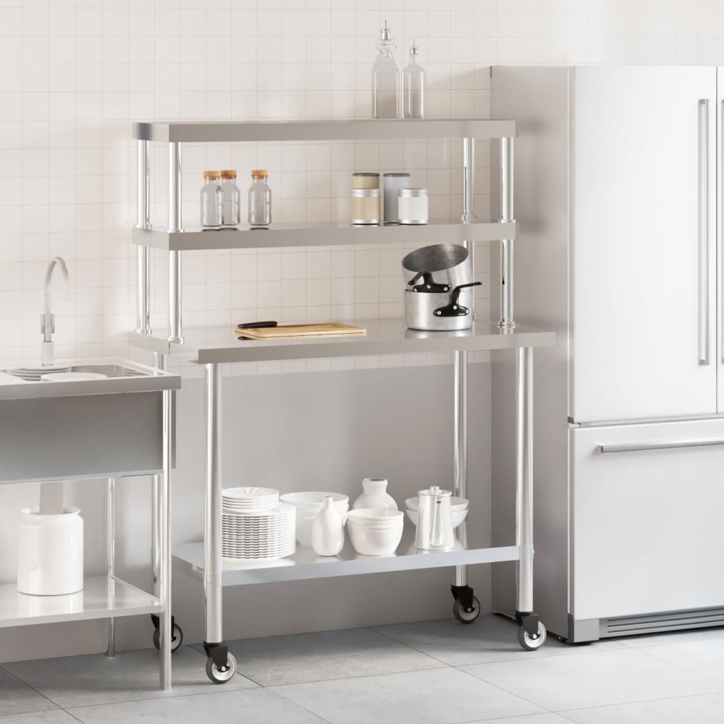 Vidaxx mesa de trabajo de cocina con estante superior 110x55x150 cm acero inoxidable