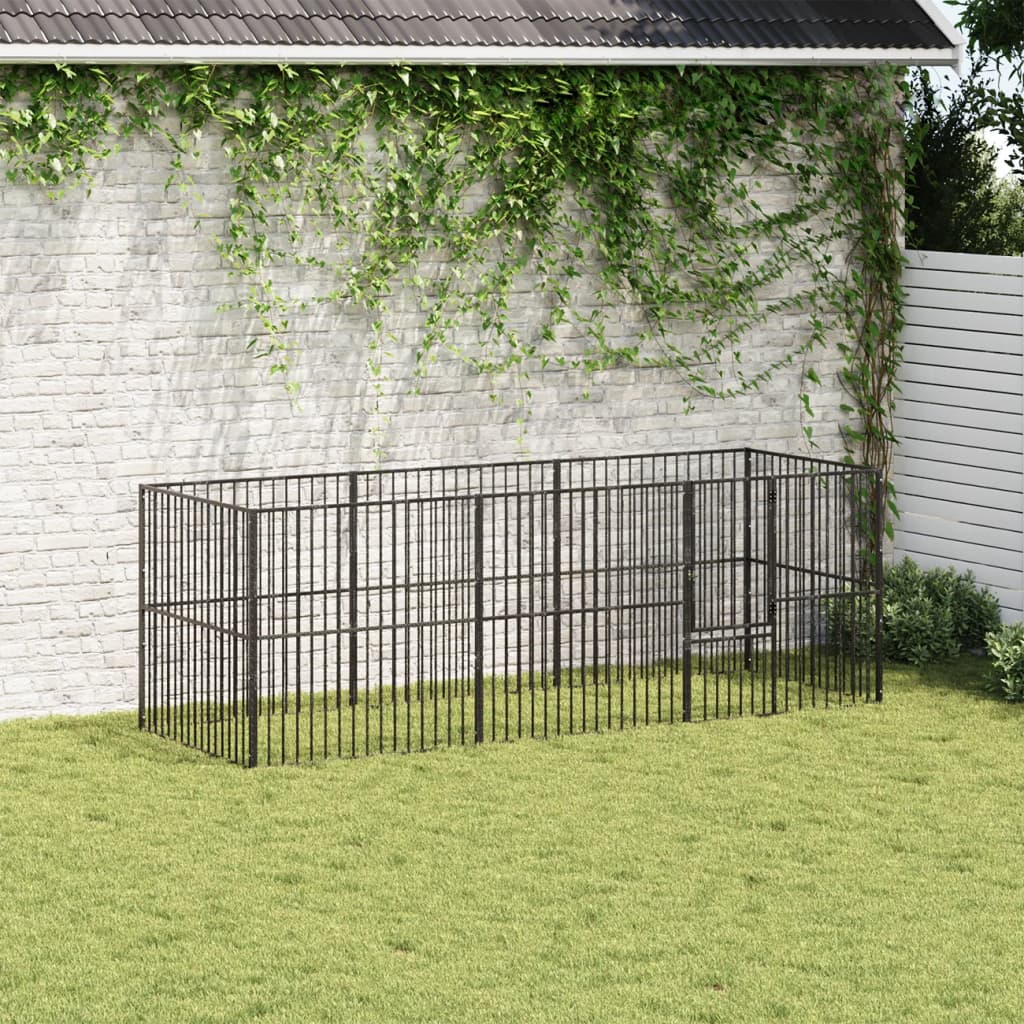 Vidaxl hondenkennel 8 panelen gepoedercoat staal zwart