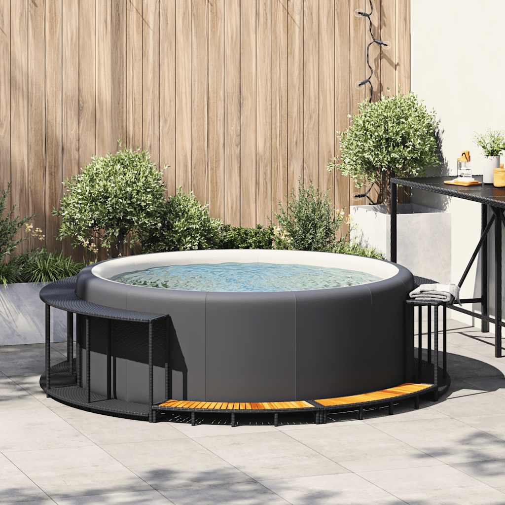 VidaXL cornice per vasca idromassaggio con gradino in legno polyrattan nero