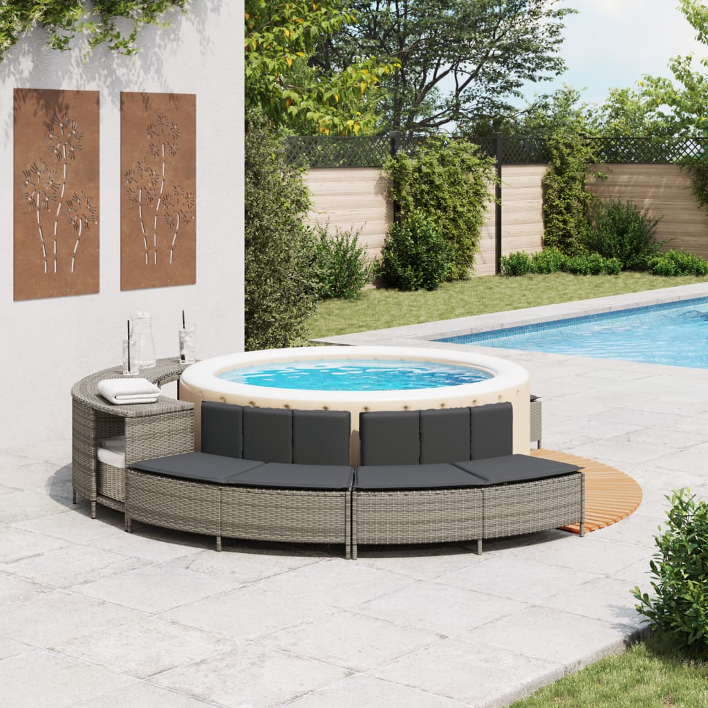 Bancos de Hottub de Vidaxl con almohadas 2 st Poly rattan gris