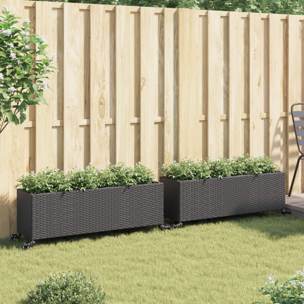 Fioriere Vidaxx con ruote 2 pezzi 107x32x38 cm polyrattan nero