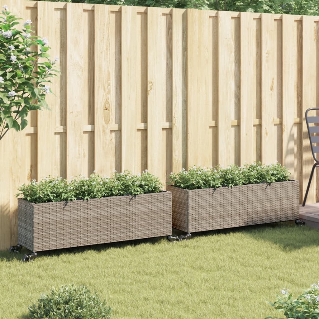 Fioriere Vidaxx con ruote 2 pezzi 107x32x38 cm polyrattan grigio
