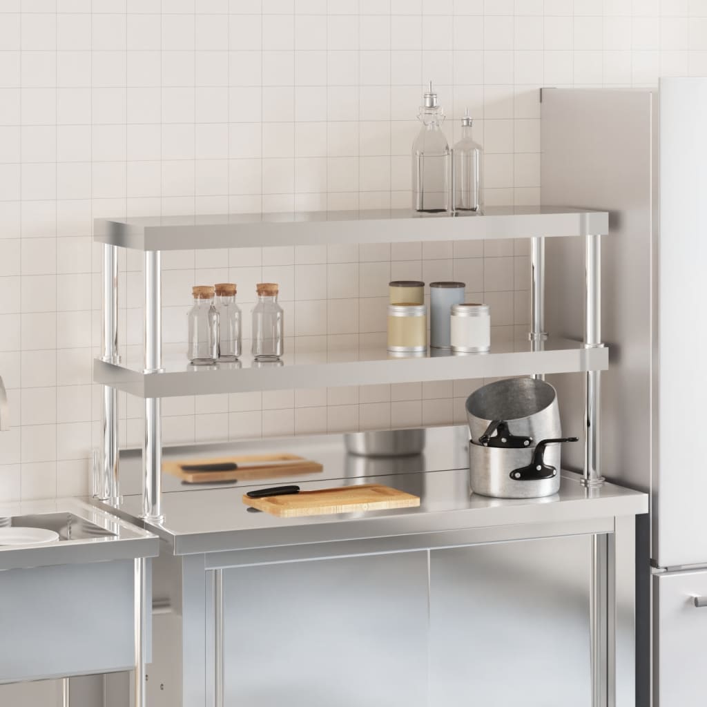 Vidaxl Aumento per lavoro Tabella a 2 strati 110x30x65 cm in acciaio inossidabile