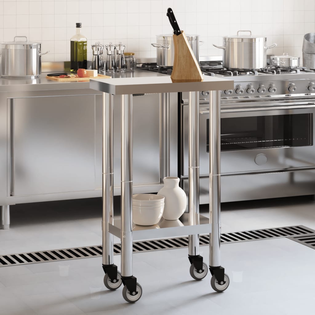 Mesa de trabajo de cocina Vidaxl con ruedas 55x30x85 cm de acero inoxidable