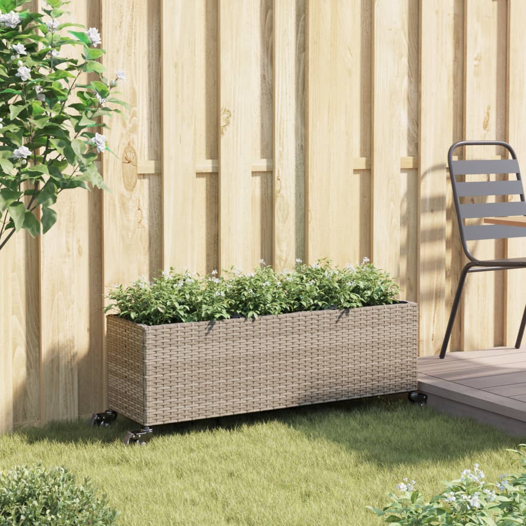 Fioriera Vidaxx con ruote 3 vasi 107x32x38 cm polyrattan grigio