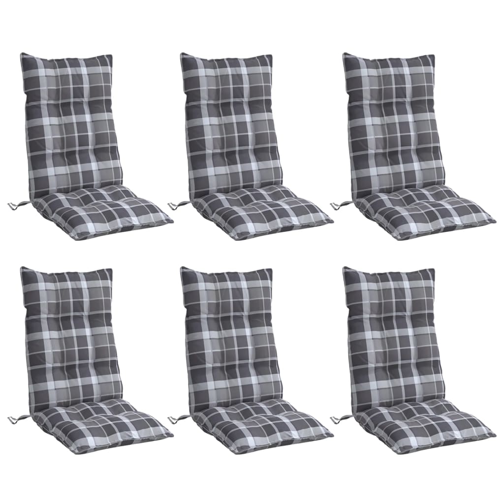 Cojines de silla Vidaxl 6 st de alto patrón de diamante de diamante oxford de tela gris