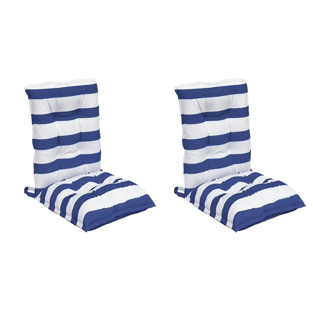 Cuscini per sedia VidaXL 2 pezzi in tessuto a righe con schienale basso bianco e blu
