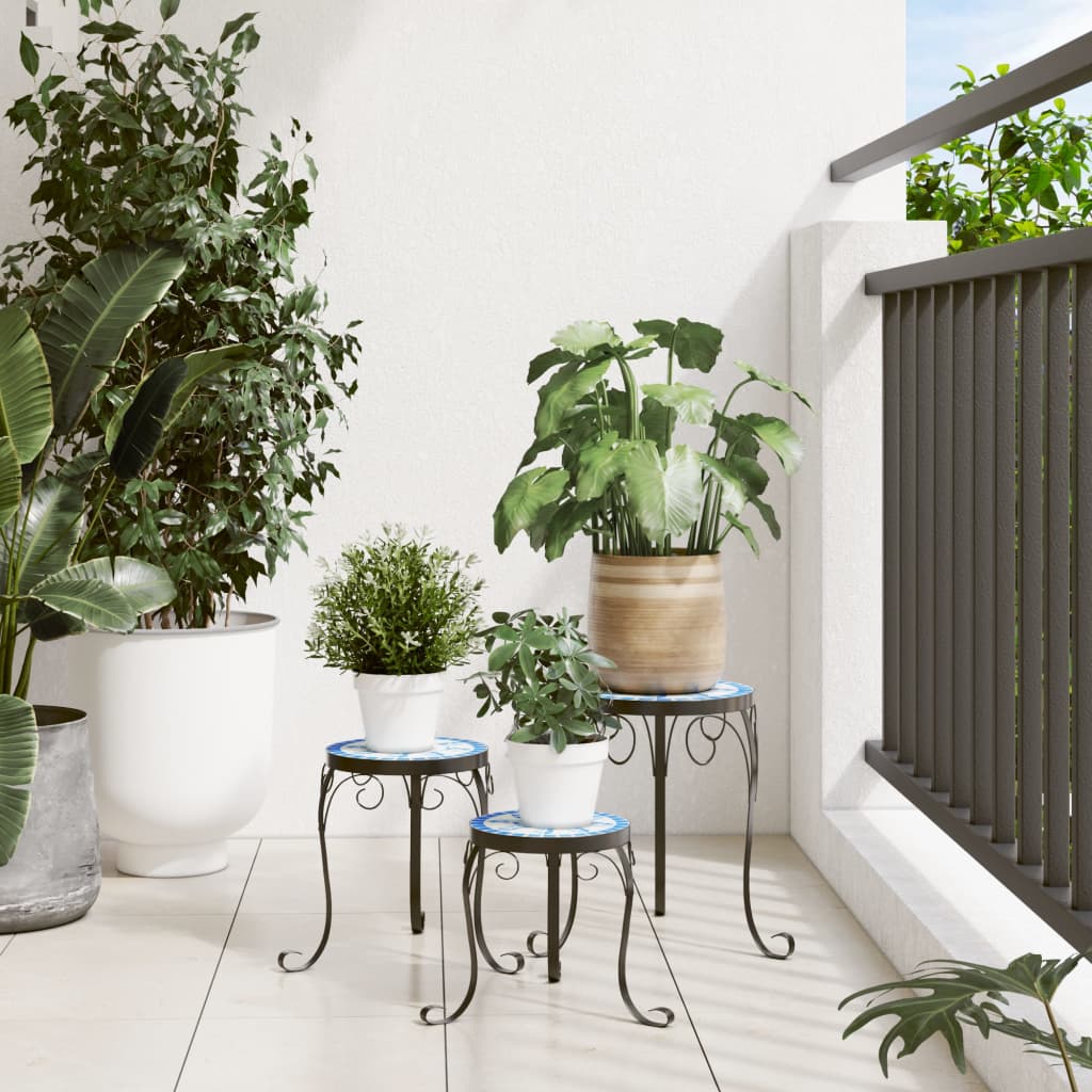 Vidaxl Standard pianta 3 St Ceramica blu e bianco