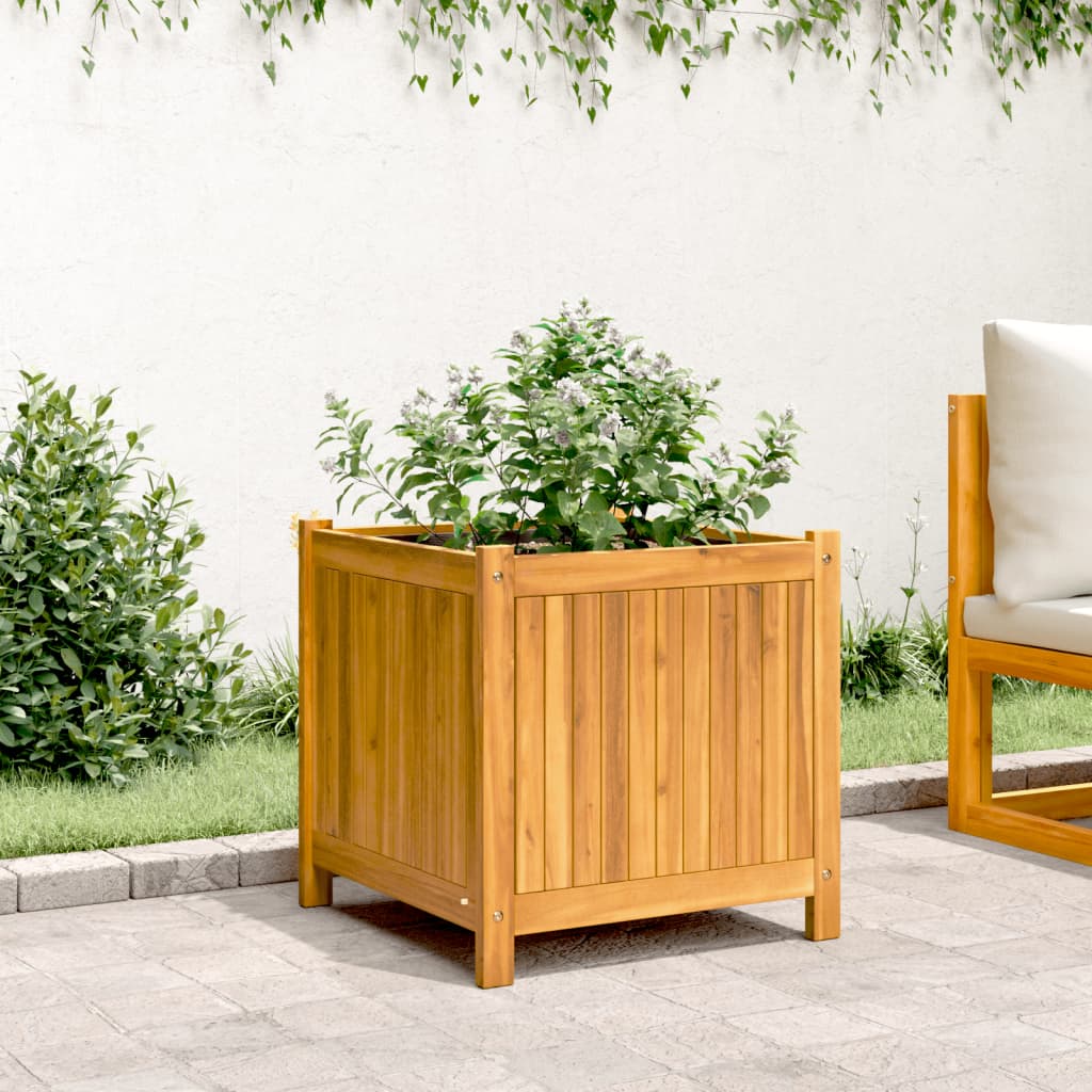 Fioriera Vidaxx con rivestimento 50x50x50 cm in legno massello di acacia