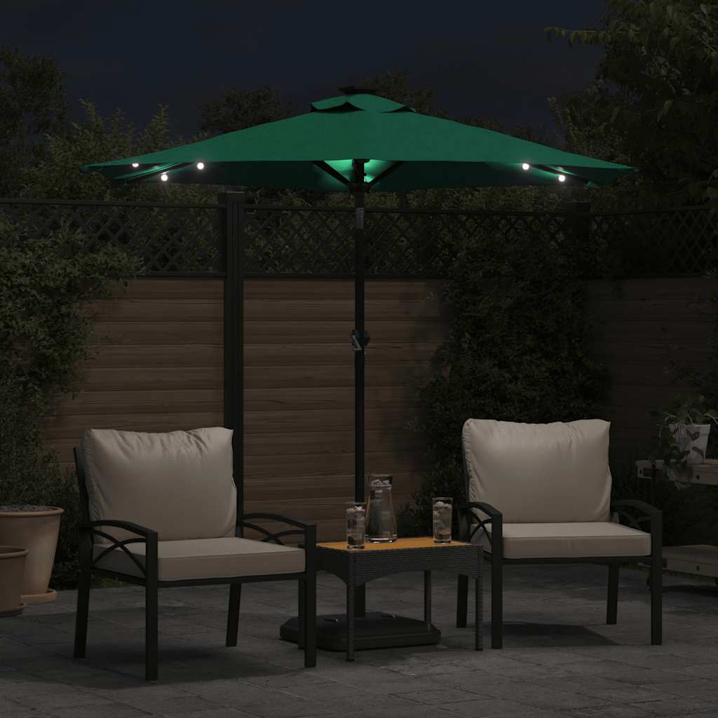 Vidaxl Parasol con LED e polo in acciaio 225x225x212 cm verde