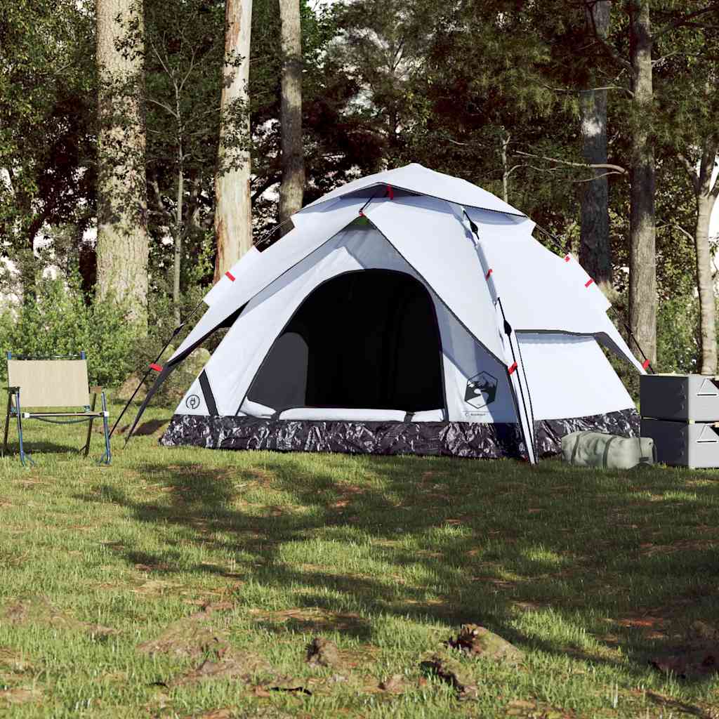 Tenda a cupola Vidaxl per 5 persone in tessuto oscurante a sgancio rapido bianco