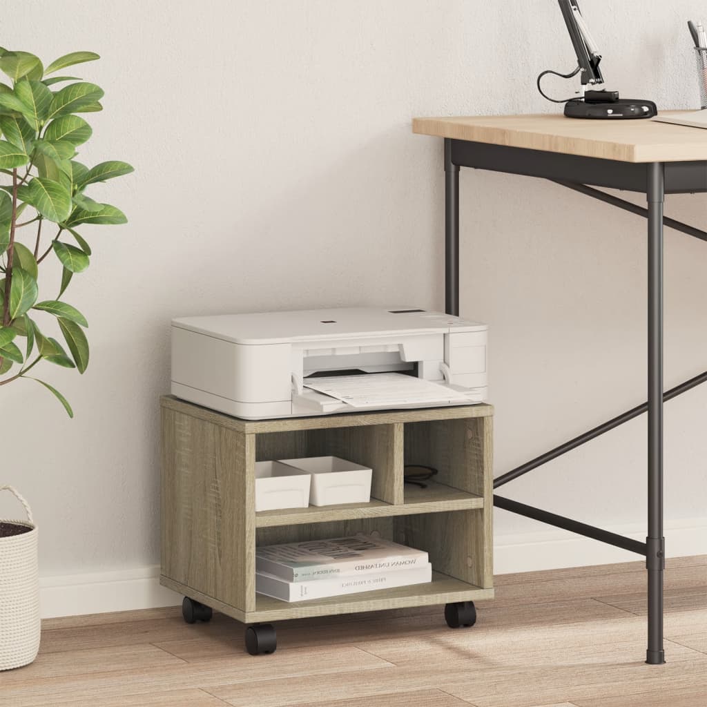 Mueble para impresora VidaXL con ruedas 41x32x34,5 cm color roble sonoma