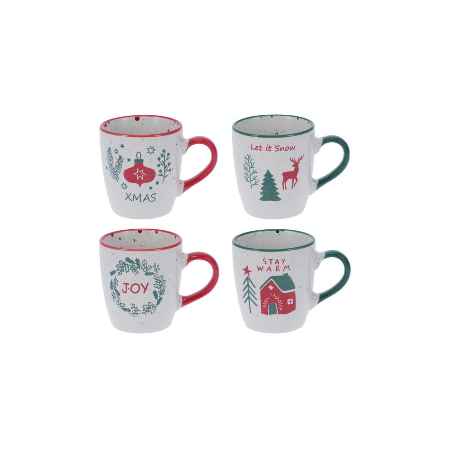 Home Styling Juego de 4 tazas navideñas de loza 200 ml