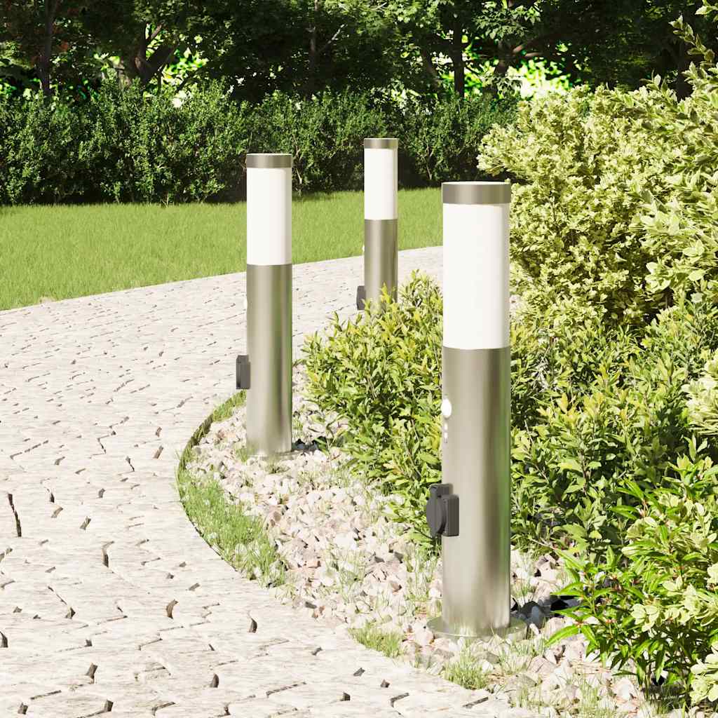 Vidaxl bolderverlichting met sensor en stopcontact 3 stuks 50 cm roestvrij staal ip44