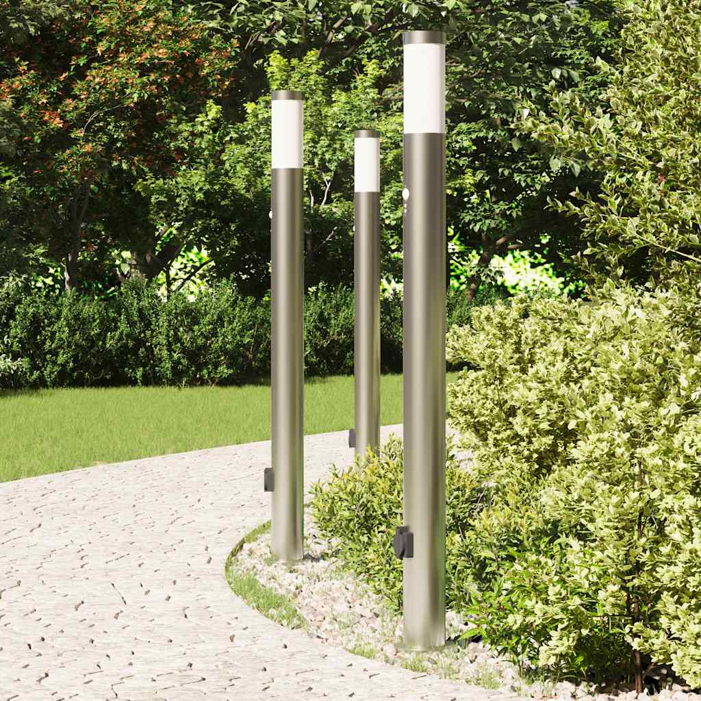 Vidaxl bolderverlichting met sensor en stopcontact 3 stuks 110 cm roestvrij staal ip44