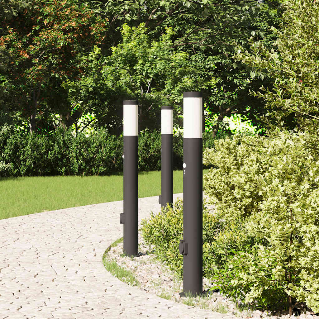 Vidaxl bolderverlichting met sensor en stopcontact 3 stuks 80 cm roestvrij staal ip44