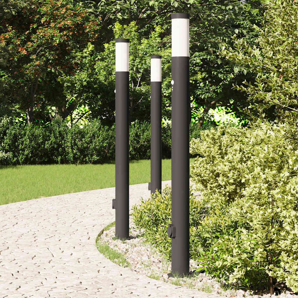 Vidaxl bolderverlichting met sensor en stopcontact 3 stuks 110 cm roestvrij staal ip44