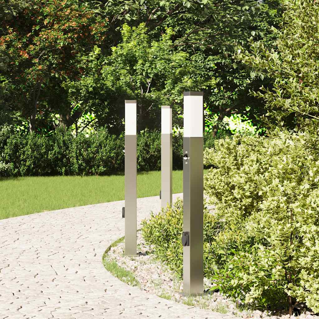 Vidaxl bolderverlichting met sensor en stopcontact 3 stuks 80 cm roestvrij staal ip44