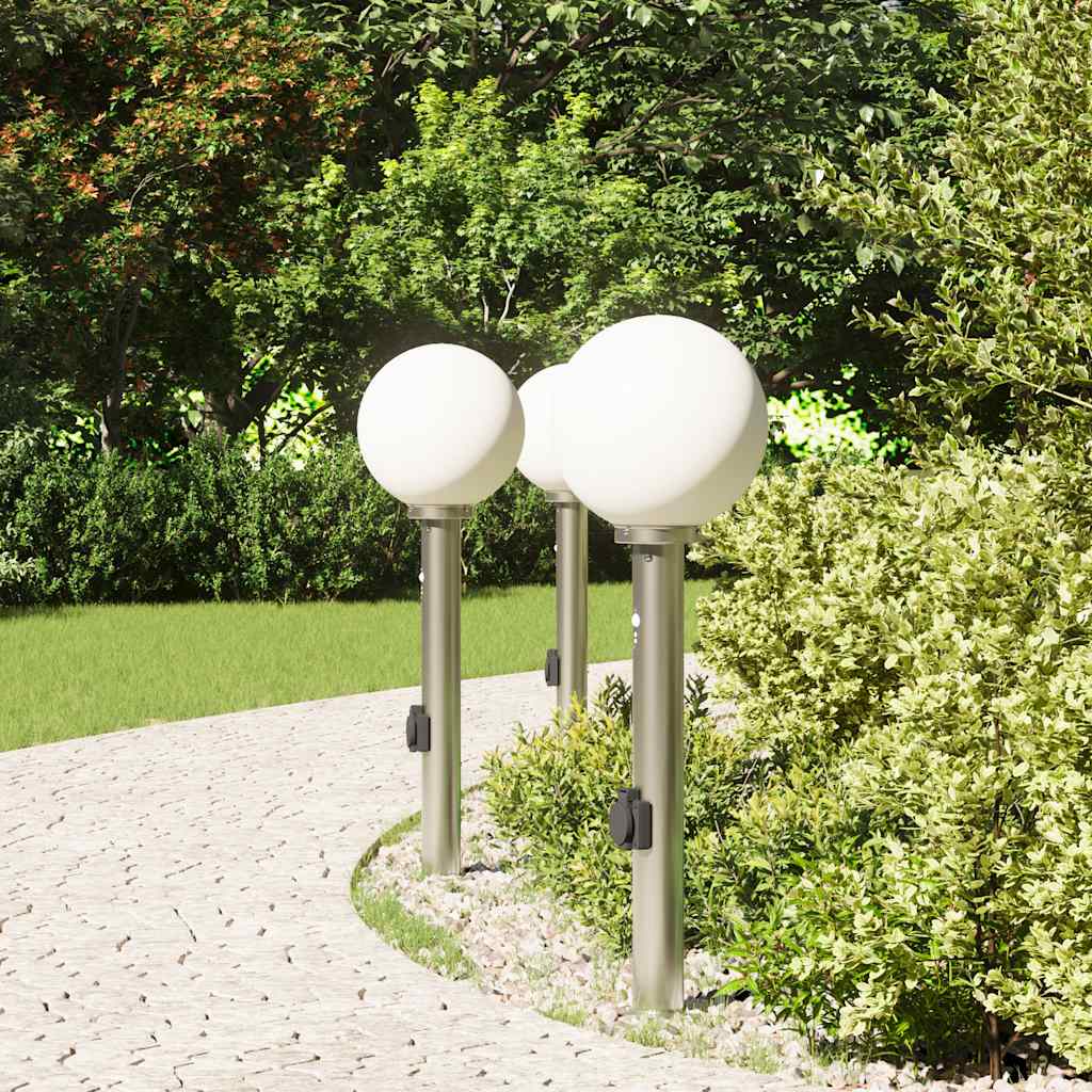 Vidaxl bolderverlichting met sensor en stopcontact 3 stuks 80 cm roestvrij staal ip44