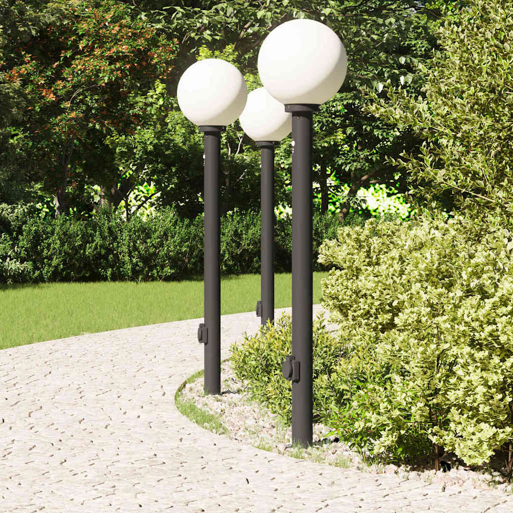 Illuminazione a paletto Vidaxx con sensore e presa 3 pezzi 120 cm nero IP44