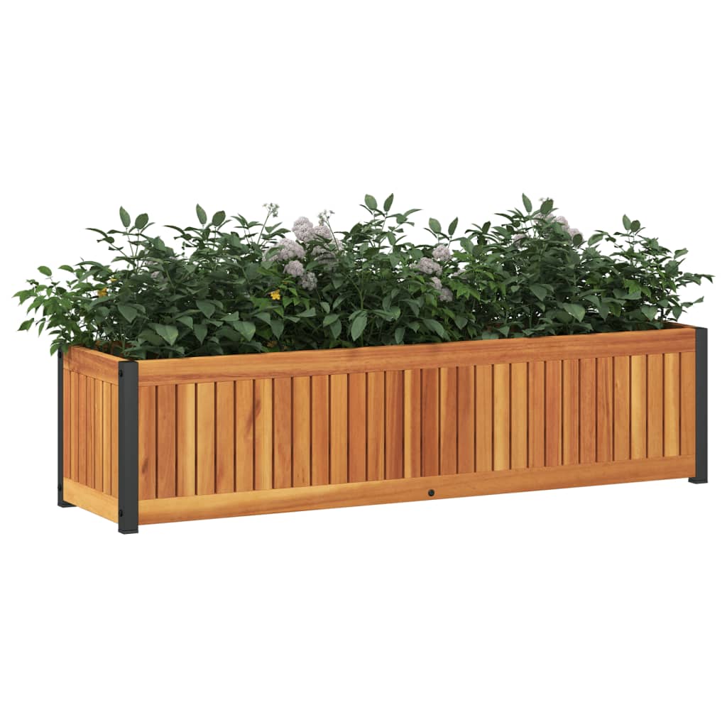 Vidaxl plantenbak 110x30x27,5 cm massief acaciahout en staal