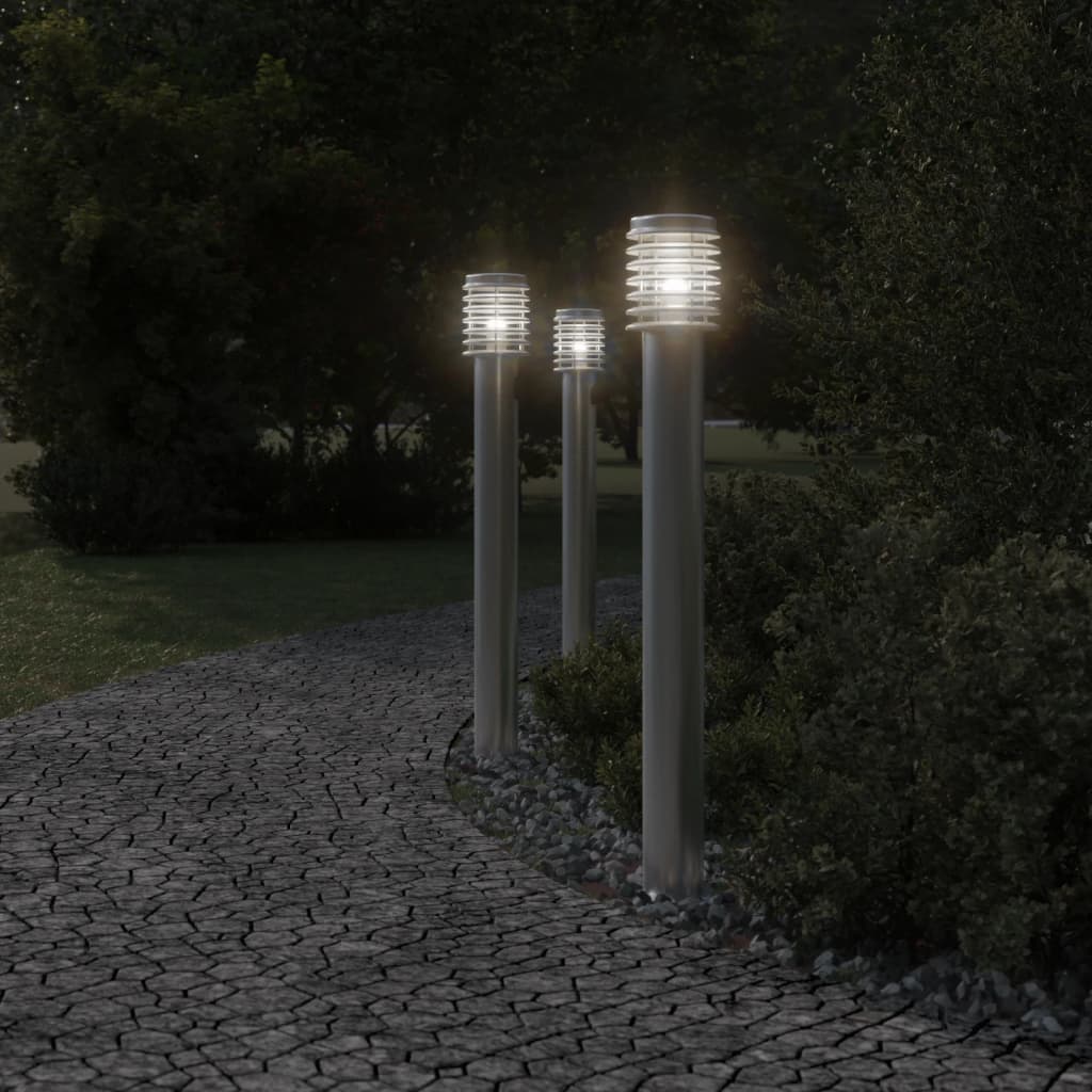 Lampada da pavimento Vidaxl per color argento in acciaio inossidabile da 3 St 110 cm
