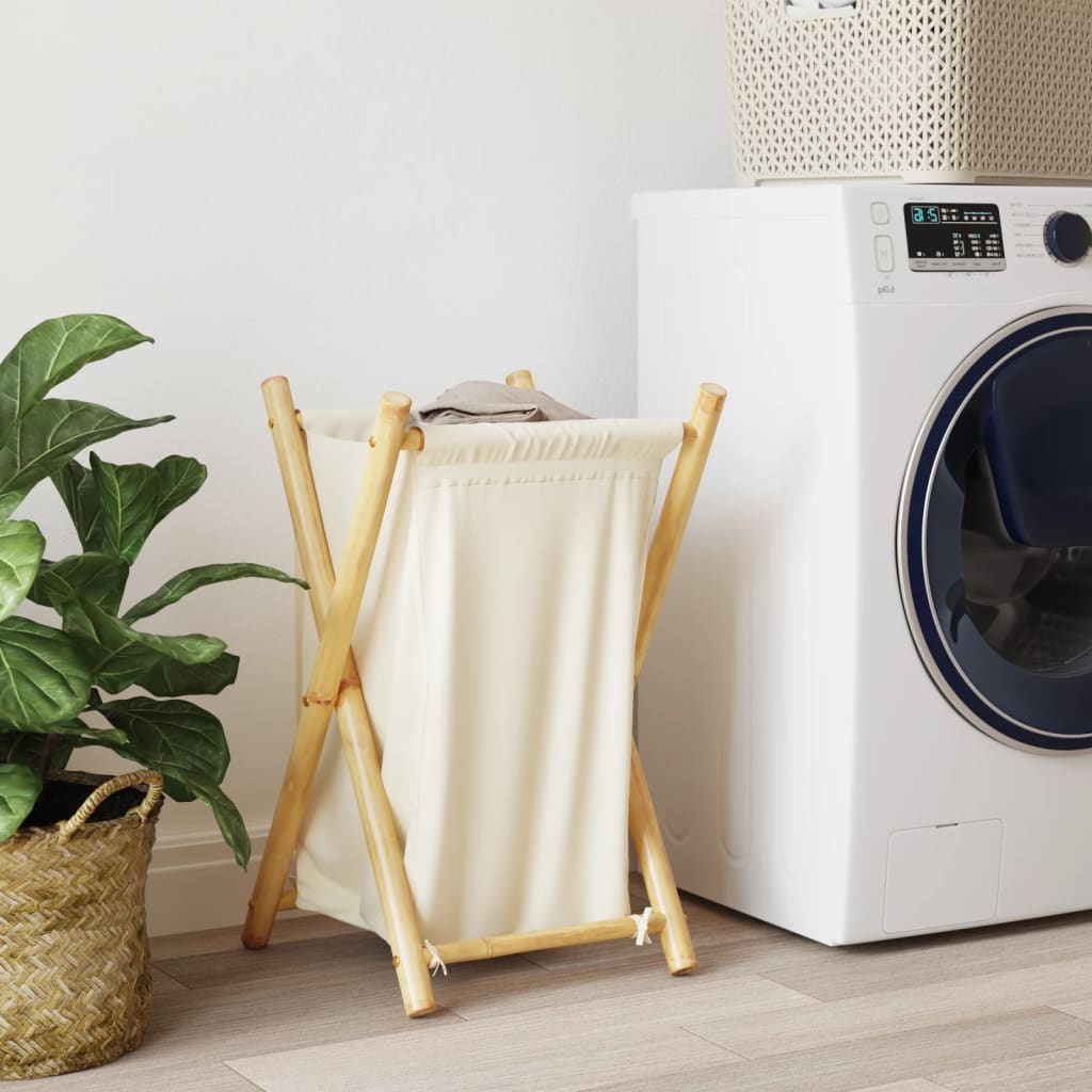Vidaxl Laundry Basket 41.5x36x63.5 cm Crema di bambù bianco
