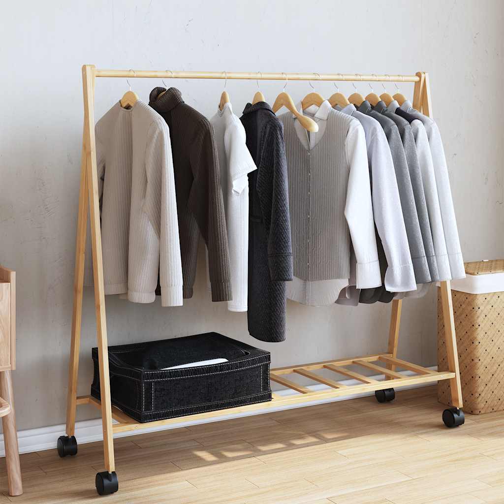 Rastrello per abbigliamento Vidaxl con ripiani e ruote 106x34x106.5 cm in bambù