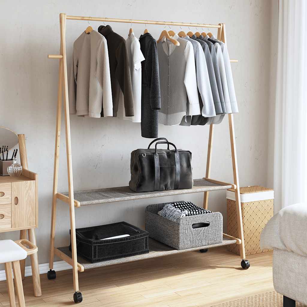 Pianto di abbigliamento Vidaxl con ripiani e ruote 132x45.5x155.5 cm in bambù