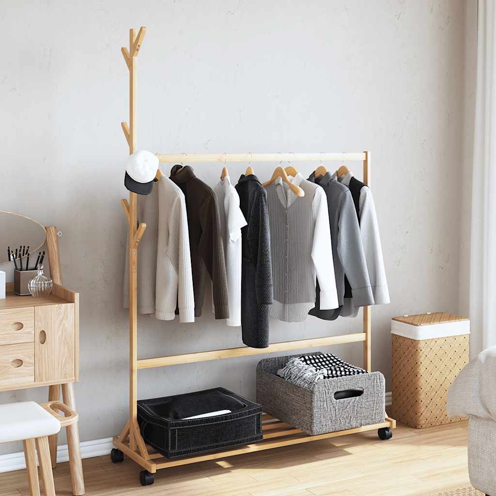 Vidaxl Relly Rack con ganchos y ruedas 100x35x157 cm de bambú