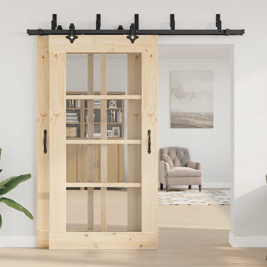 Caja vidaxxl con piezas para puerta corredera 213,5 cm acero negro