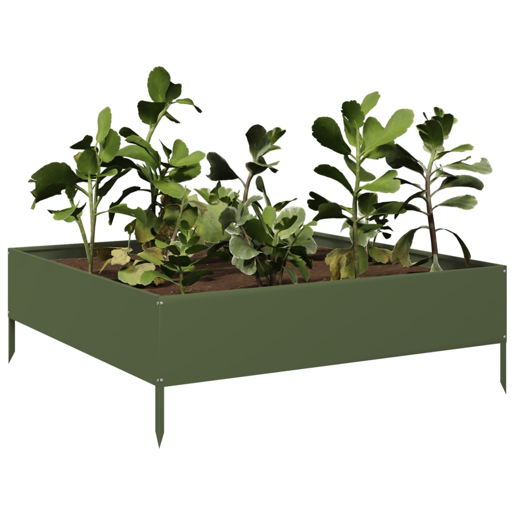 Plantador Vidaxl elevado 100x100x33.5 cm de acero verde de acero verde