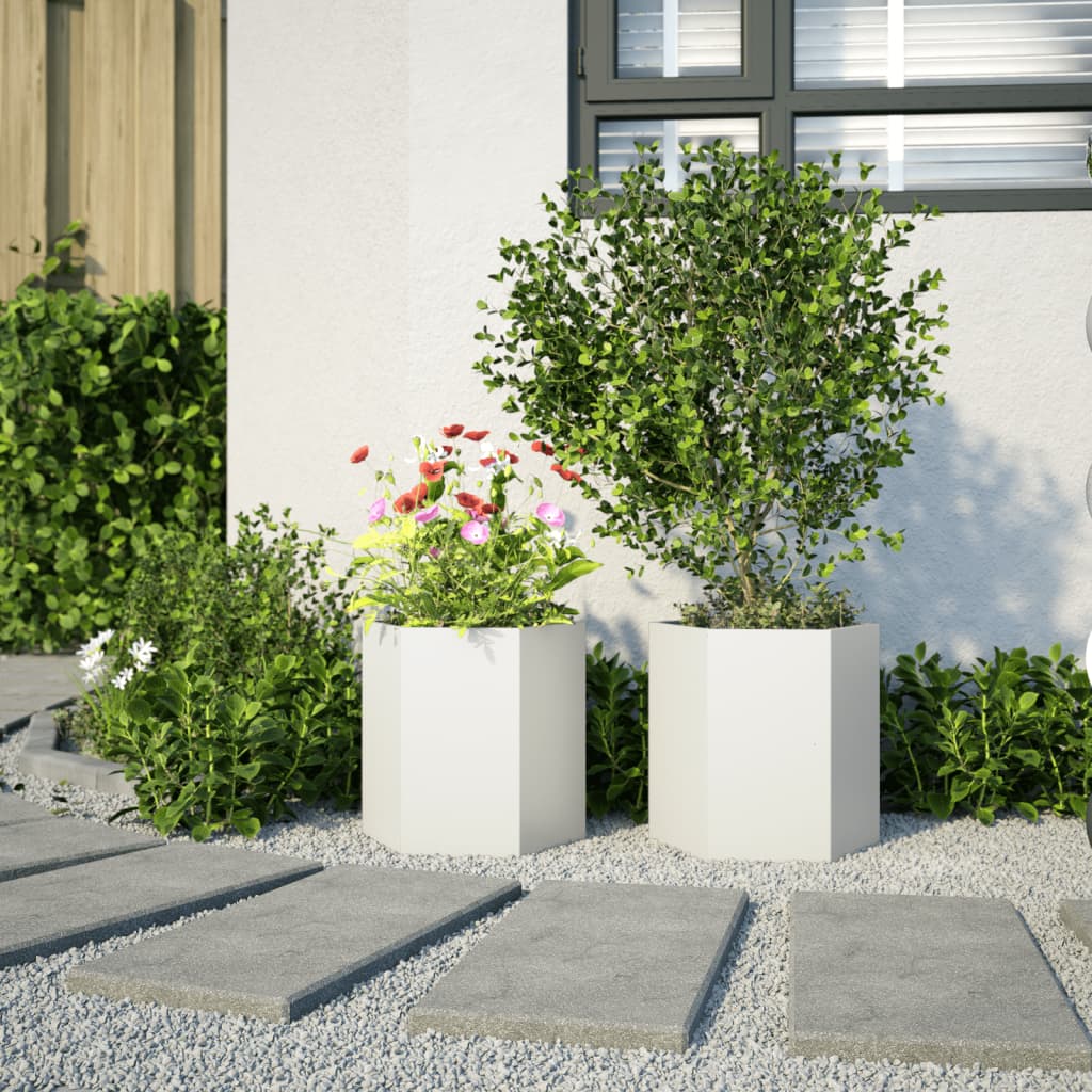 Plantadores Vidaxl 2 St Hexagon 46x40x45 cm de acero blanco